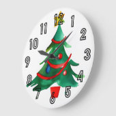 Simplistic Watercolor Christmas Tree ラージ壁時計 (傾斜)