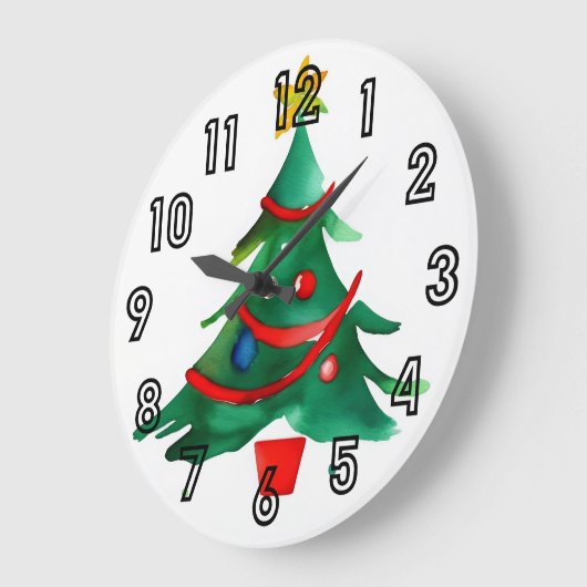 Simplistic Watercolor Christmas Tree ラージ壁時計 (傾斜)
