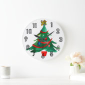 Simplistic Watercolor Christmas Tree ラージ壁時計 (ホーム)