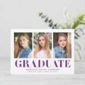 Simply はっきりした Purple 3写真卒業パーティー 招待状 (スタンド正面)