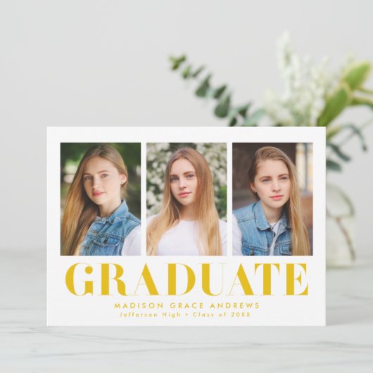 Simply はっきりした Yellow 3写真卒業パーティー 招待状 (スタンド正面)