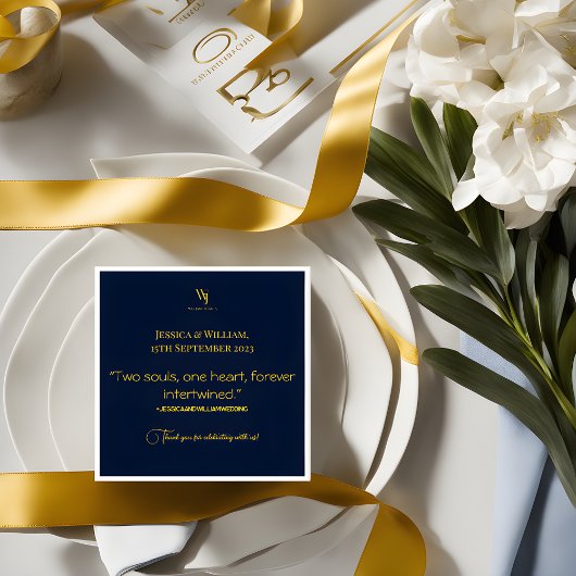 Simply モダン Navy Blueと金ゴールドのナ結婚プキン スタンダードカクテルナプキン