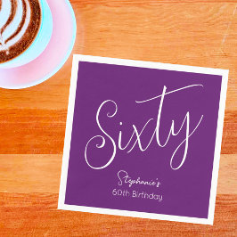 Simply モダン Script Autumn Purple 60誕生日 スタンダードカクテルナプキン