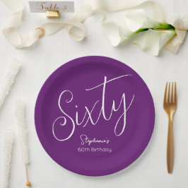 Simply モダン Script Autumn Purple 60誕生日 ペーパープレート