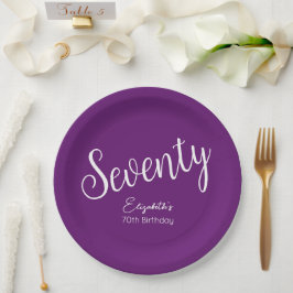 Simply モダン Script Autumn Purple 70誕生日 ペーパープレート
