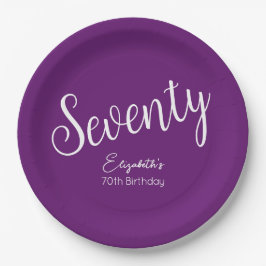 Simply モダン Script Autumn Purple 70誕生日 ペーパープレート