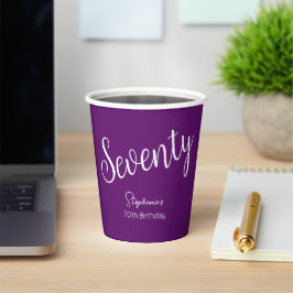 Simply モダン Script Autumn Purple 70誕生日 紙コップ