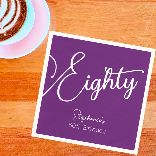 Simply モダン Script Autumn Purple 80誕生日 スタンダードカクテルナプキン