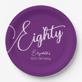 Simply モダン Script Autumn Purple 80誕生日 ペーパープレート (正面)