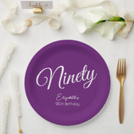 Simply モダン Script Autumn Purple 90誕生日 ペーパープレート