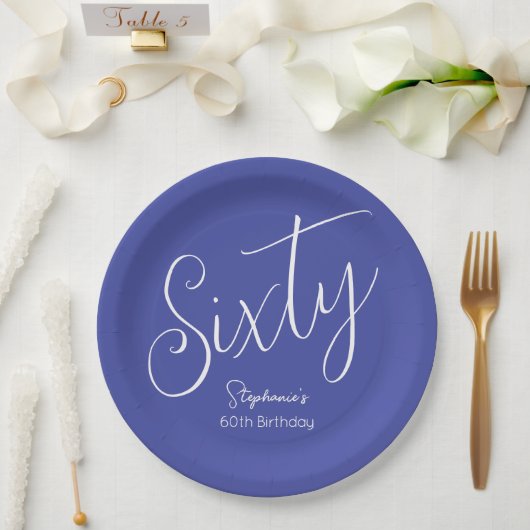 Simply モダン Script Lavender Purple 60誕生日 ペーパープレート (ウェディング)
