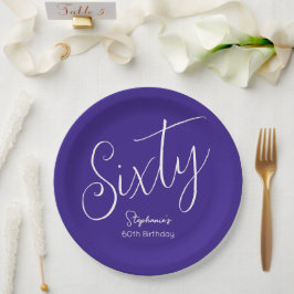 Simply モダン Script Purple 60th Birthdayパーティー ペーパープレート