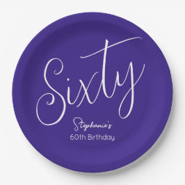 Simply モダン Script Purple 60th Birthdayパーティー ペーパープレート