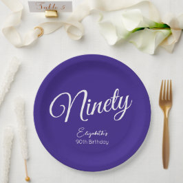 Simply モダン Script Purple 90th Birthdayパーティー ペーパープレート