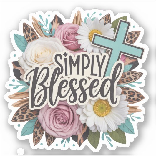 Simply Blessed フラワー柄 キリスト教 シール (正面)