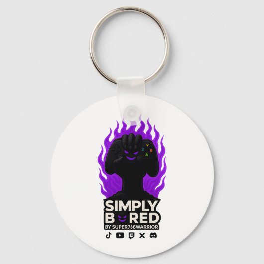 SIMPLY BORED Keychain – Purple Flame Edition 🔥🎮 キーホルダー (正面)