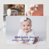Simply Elegant Baby Girl Photo Collage Birth 案内状 (正面/裏面)