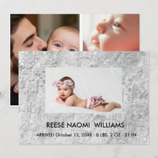 Simply Elegant Baby Girl Photo Collage Birth Annou 案内状