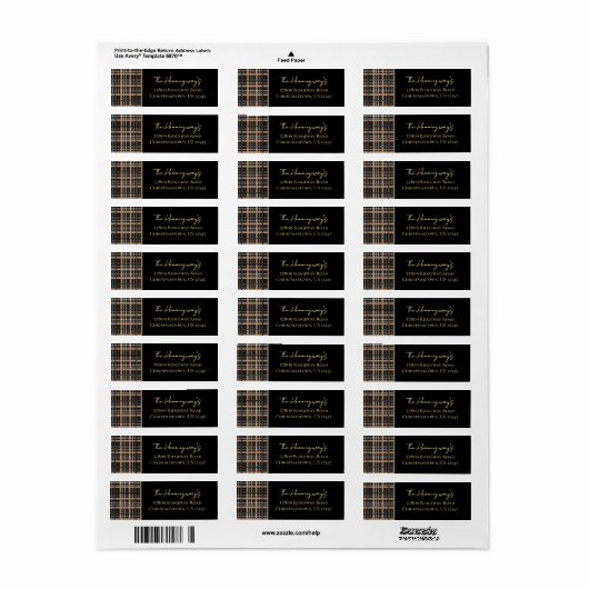 Simply Elegant Black Christmas Plaid Return ラベル (フルシート)