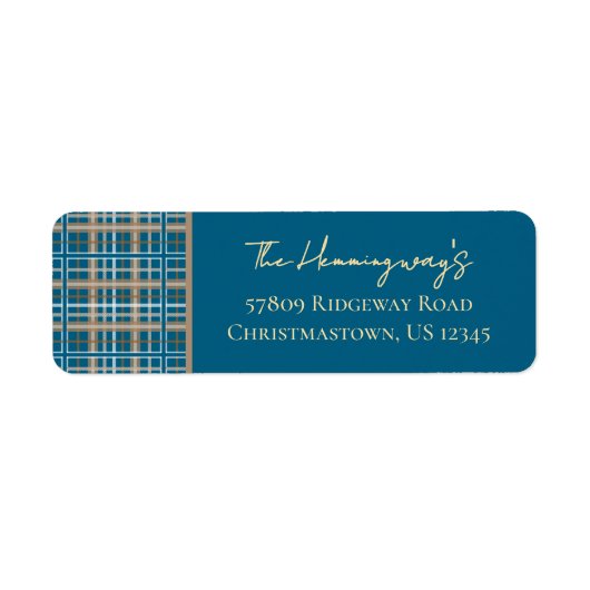 Simply Elegant Blue Plaid Return Address ラベル (正面)