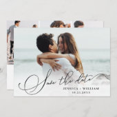 Simply Elegant Calligraphy Wedding 4 Photo セーブザデート (正面/裏面)