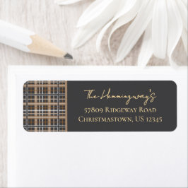 Simply Elegant Gray Holiday Plaid Return Address ラベル