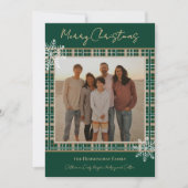 Simply Elegant Green Plaid Snowflakes Christmas シーズンカード (正面)