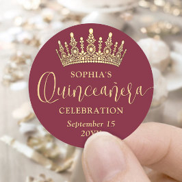 Simply Elegant Quinceañera Crown Burgundy and Gold ラウンドシール