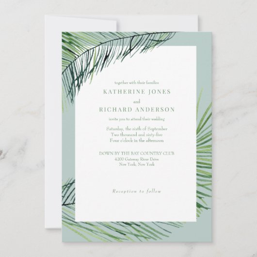 Simply Elegant Seafoam Tropical Palm Wedding Inv 招待状 (正面)