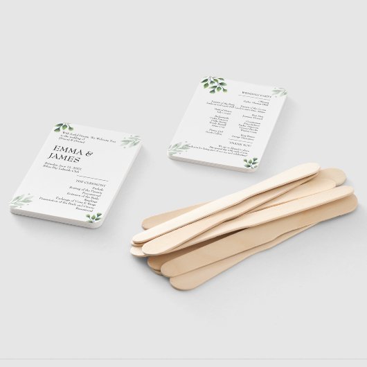 Simply Greenery Wedding Program Invitation ハンドファン (組立なし)