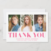 Simply Hot はっきりした Pink 3写真卒業 サンキューカード (正面)