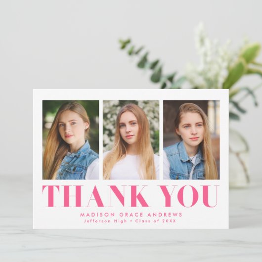 Simply Hot はっきりした Pink 3写真卒業 サンキューカード (スタンド正面)