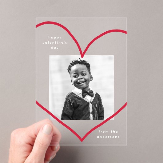 Simply Love赤いハートフォトバレンタインデー アクリル招待状 (インサイチュ (ポータブル))