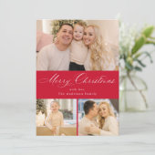 Simply Merry エレガント Christmas Script Red 4 Photo シーズンカード (スタンド正面)