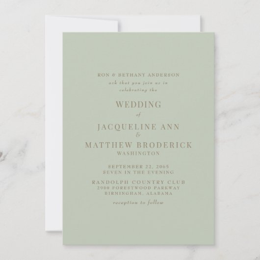 Simply Sage Bride Parents Gold Text Wedding 招待状 (正面)