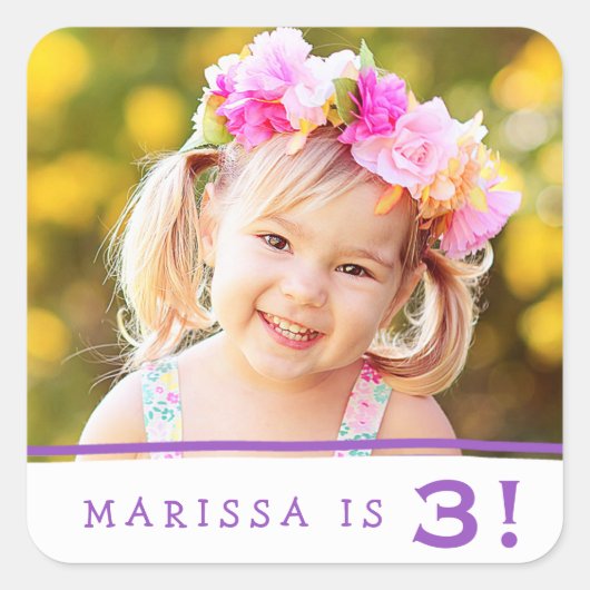 Simply Sweetフォトパーソナライズされた誕生日シール スクエアシール (正面)