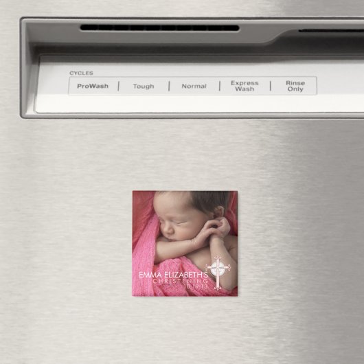 Simply Sweet Cross《キリスト教》洗礼式や命名式写真Keepsake マグネット (インサイチュ (食洗機))