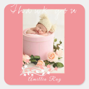 Simply Sweet Pink Baby Girl Photo 感謝してい you スクエアシール
