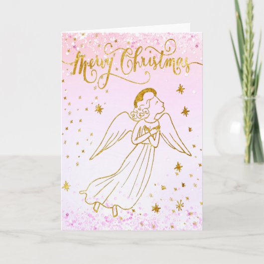 simulated foil angel Merry Christmas card カード (正面)