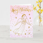 simulated foil angel Merry Christmas card カード (黄色い花)