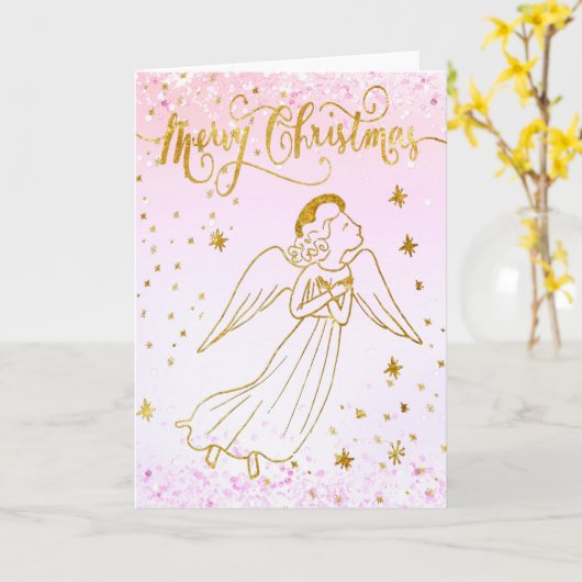 simulated foil angel Merry Christmas card カード (黄色い花)