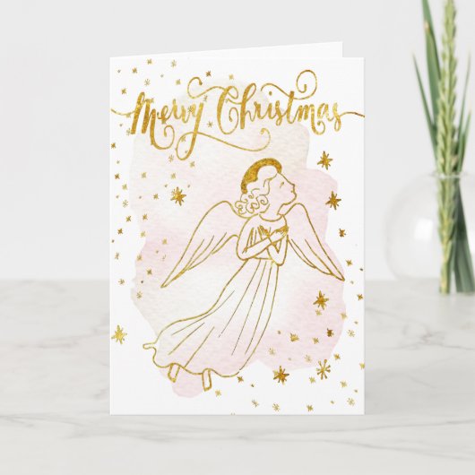 simulated foil angel Merry Christmas card カード (正面)