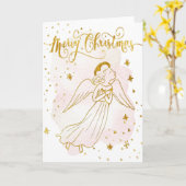 simulated foil angel Merry Christmas card カード (黄色い花)