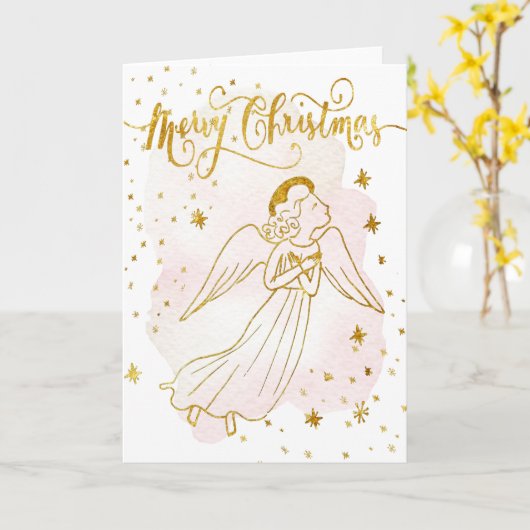 simulated foil angel Merry Christmas card カード (黄色い花)