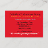 Sincere Friendly Cheerful Professional Caregiver 名刺 (裏面)