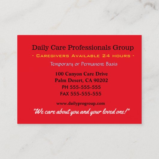 Sincere Friendly Cheerful Professional Caregiver  名刺 (裏面)