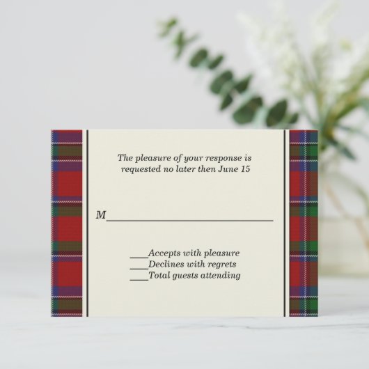 Sinclair PlaidカスタムウェディングRSVPカード 出欠カード (スタンド正面)