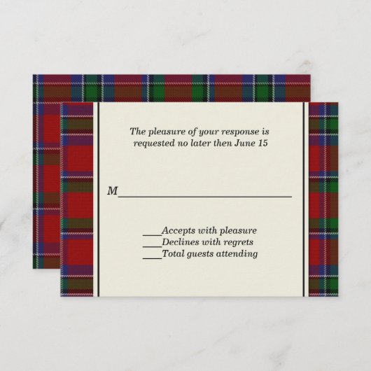 Sinclair PlaidカスタムウェディングRSVPカード 出欠カード (正面/裏面)