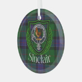 Sinclair Scottish Clan Tartan & Crest ガラスオーナメント (正面左)
