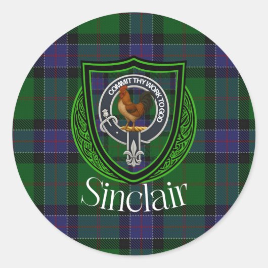 Sinclair Scottish Clan Tartan & Crest ラウンドシール (正面)